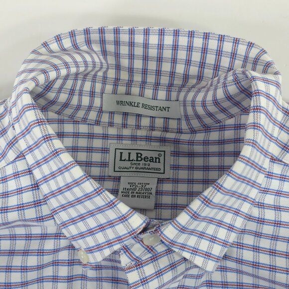 LL BEAN SIZE 17.5 - 37 Wrinkle Resistant Button Up Long Sleeve Red Plaid Shirt. - Picture 9 of 16